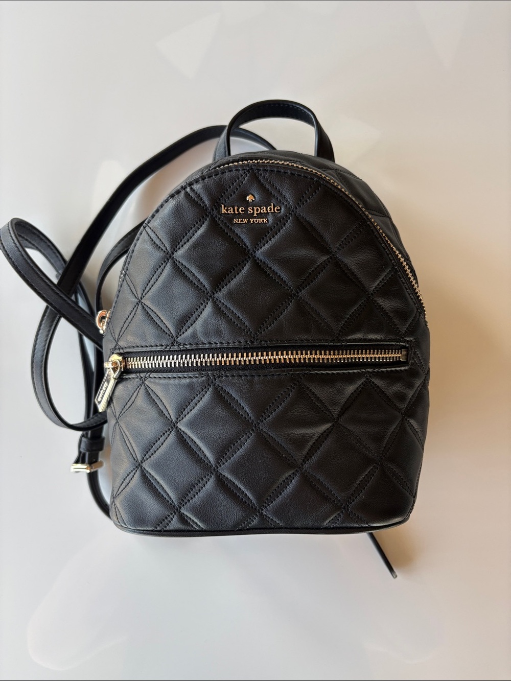 kate spade Black Quilted Mini Leather Backpack with Gold Hardware
